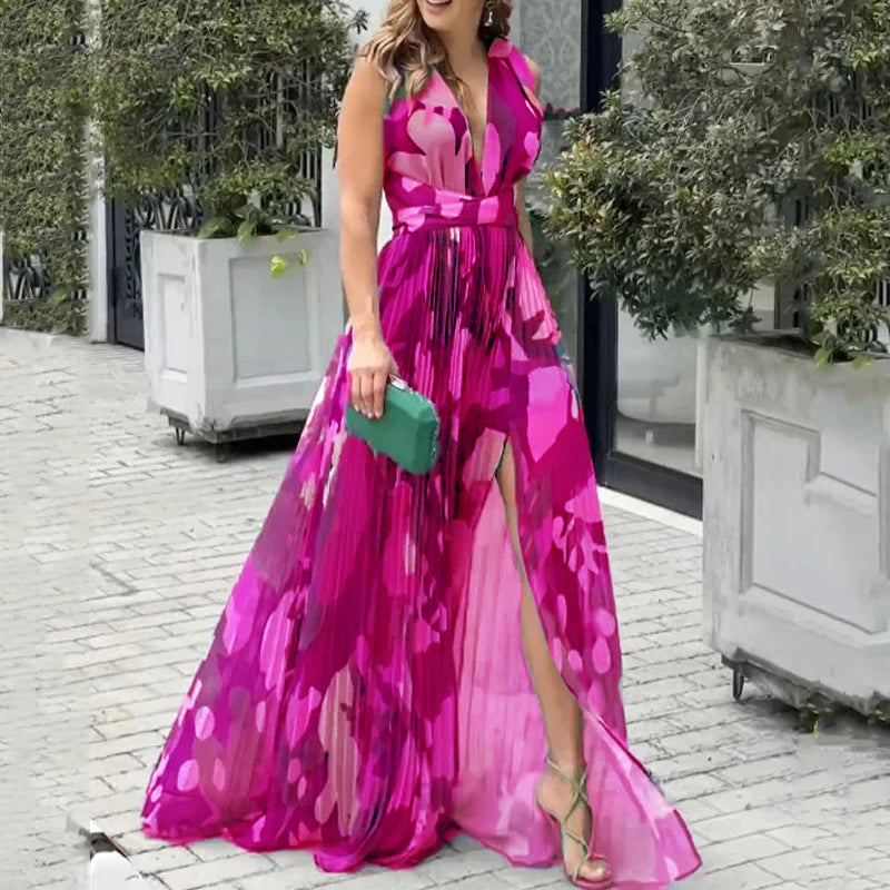 Helena - Stylisches rosa ärmelloses Maxikleid